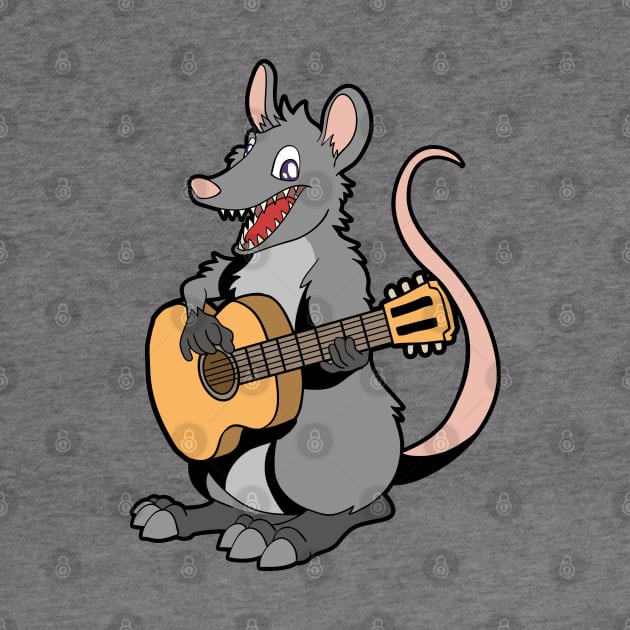 Comic opossum playing guitar by Modern Medieval Design